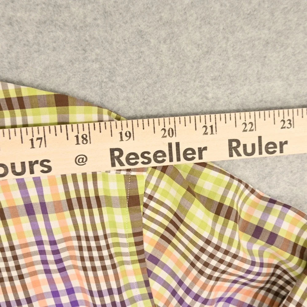 100% Cotton Peter Millar Mens L Plaid Custom Embroidered Cuff Luxury Sport Shirt
